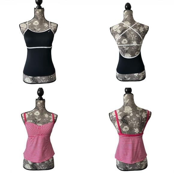Bundle of 2 Vintage Women's 8 Black & White Nike & Other Pink & White Swim Tops - Picture 1 of 16